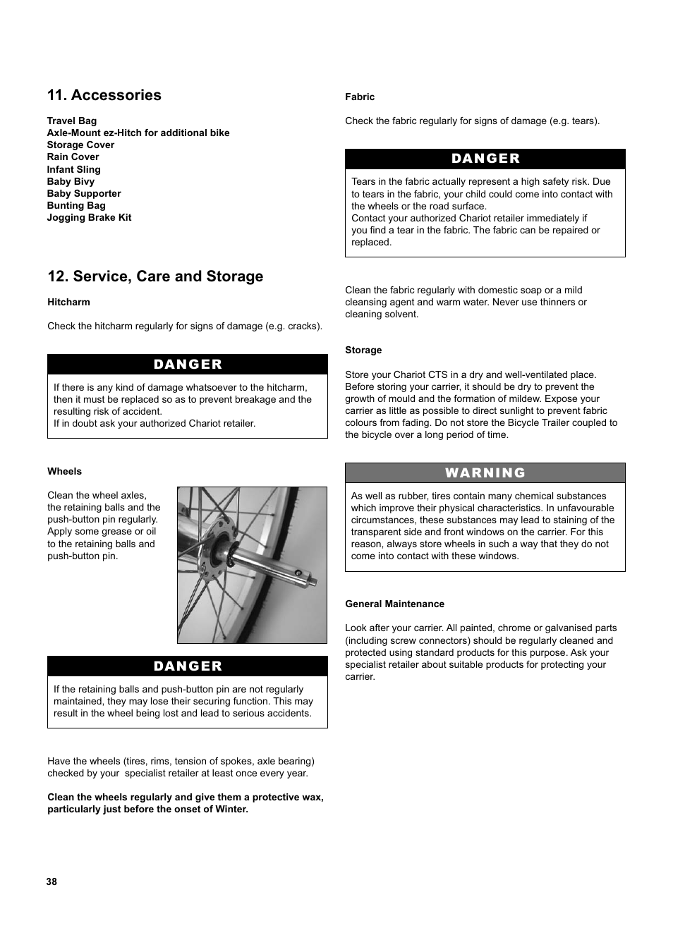 Accessories, Service, care and storage | Chariot Carriers Captain XL User Manual | Page 38 / 40
