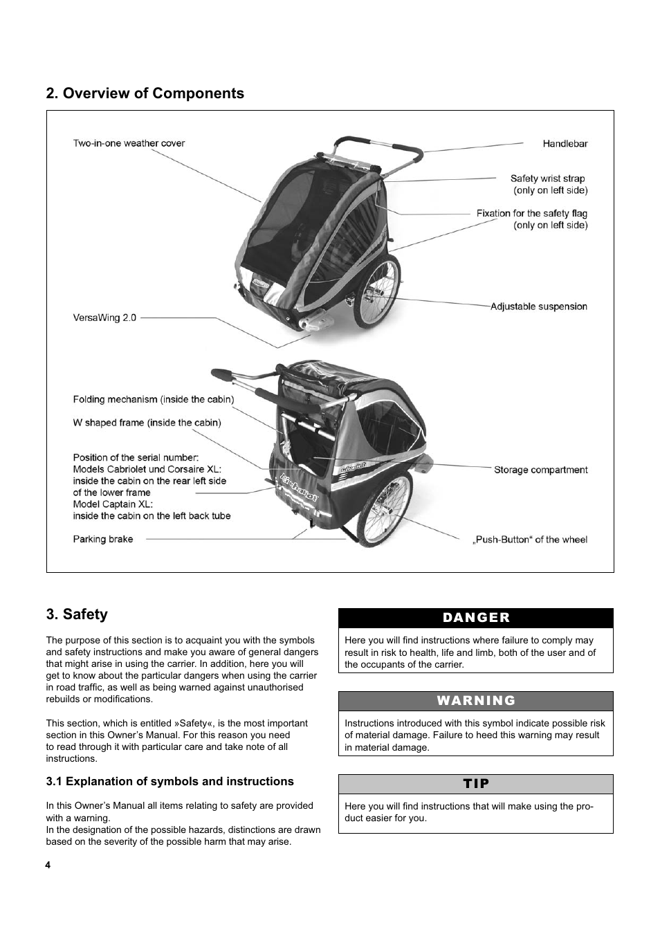 Overview of components 3. safety | Chariot Carriers Captain XL User Manual | Page 4 / 40