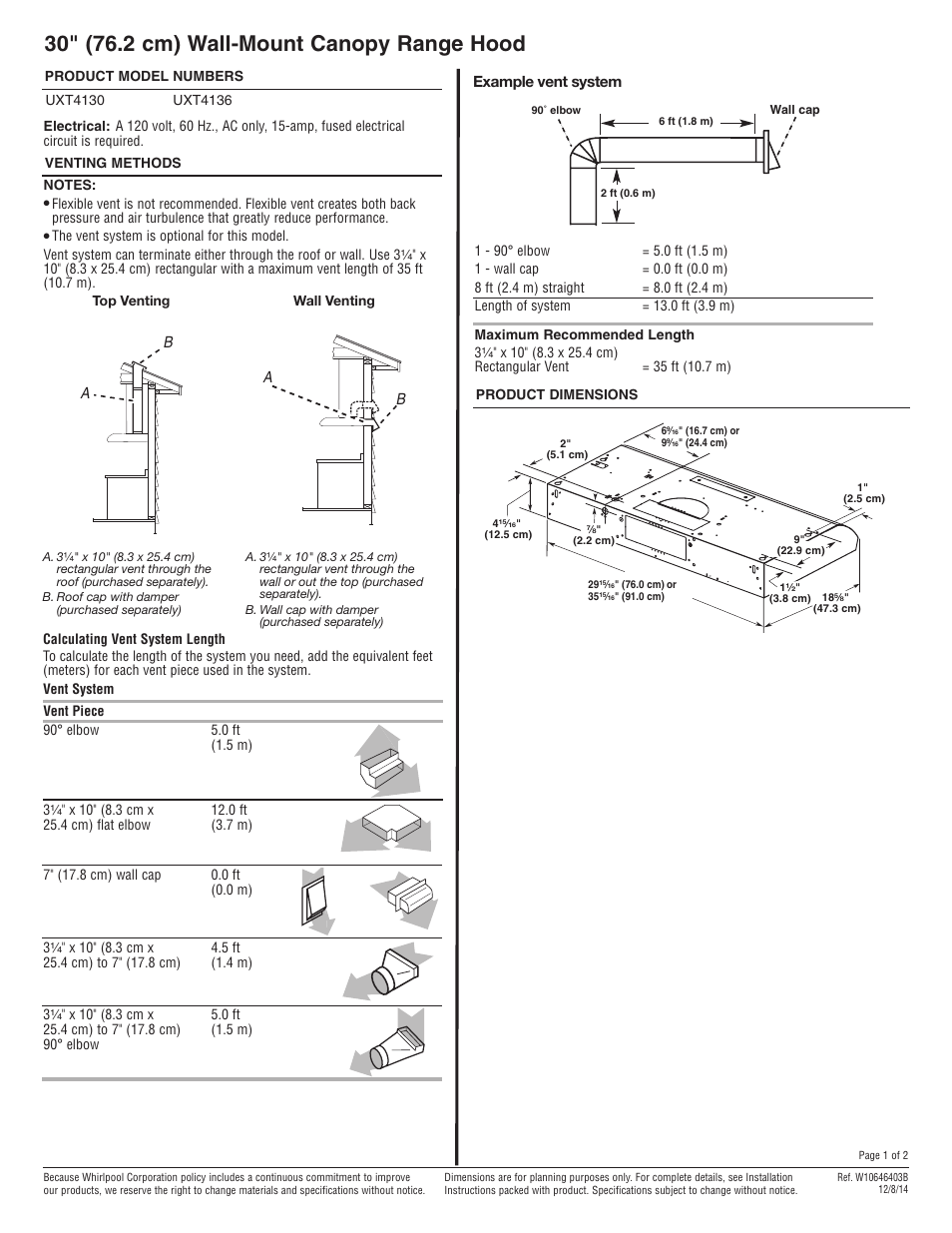 Maytag UXT4136ADS Dimension Guide User Manual | 2 pages