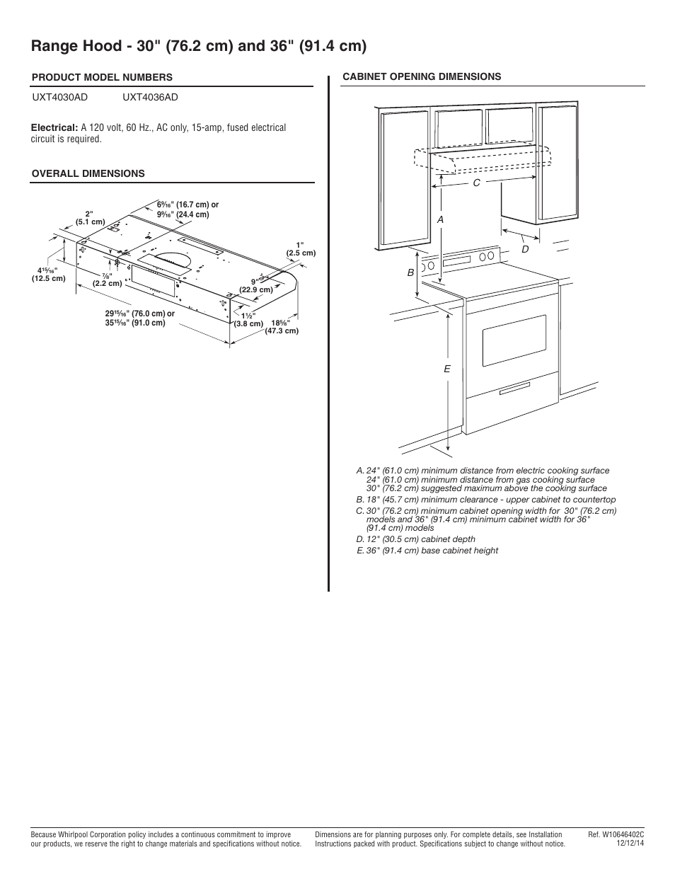 Maytag UXT4030ADS Dimension Guide User Manual | 1 page