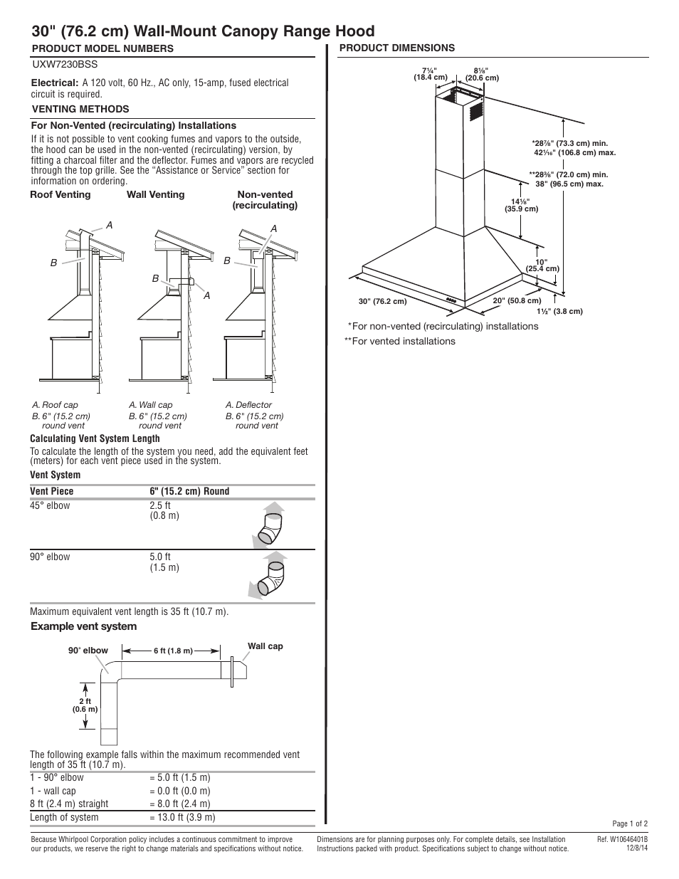 Maytag UXW7230BSS Dimension Guide User Manual | 2 pages