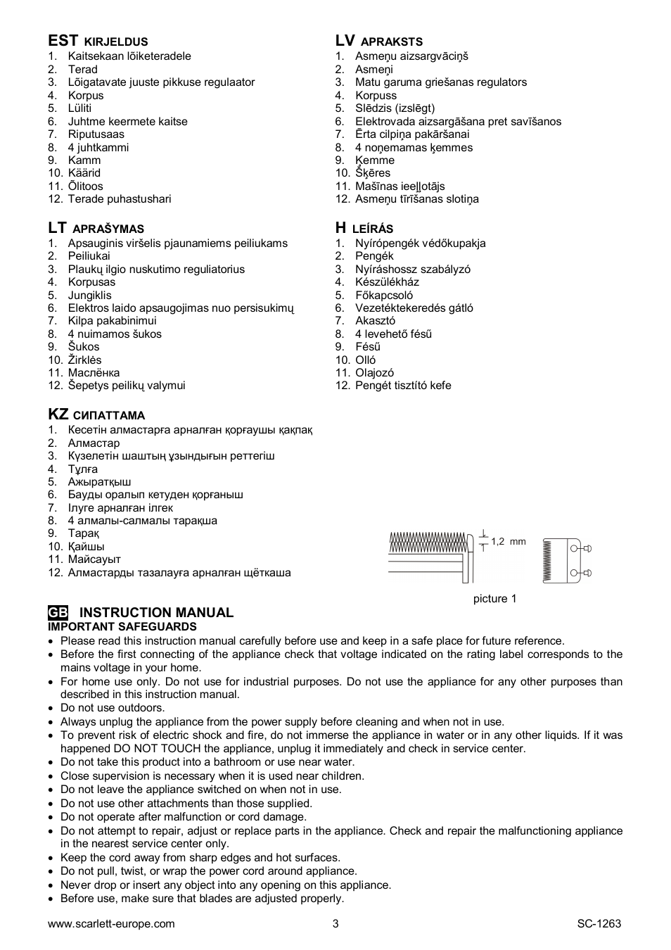Scarlett SC-1263 User Manual | Page 3 / 20