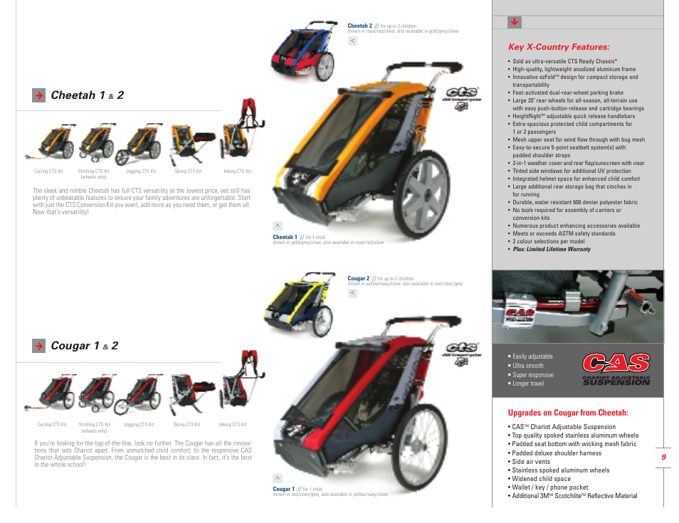 Cheetah 1, 2cougar 1, Upgrades on cougar from cheetah | Key x-country features | Chariot Carriers 2004 User Manual | Page 9 / 20