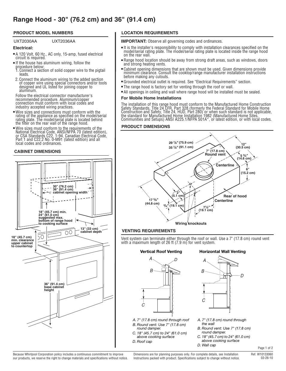 Maytag UXT2036AAB Dimension Guide User Manual | 2 pages