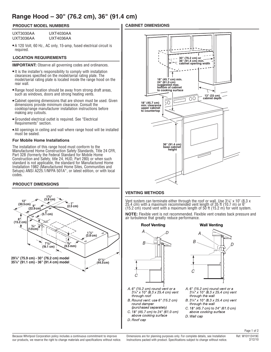 Maytag UXT4036AAW Dimension Guide User Manual | 2 pages