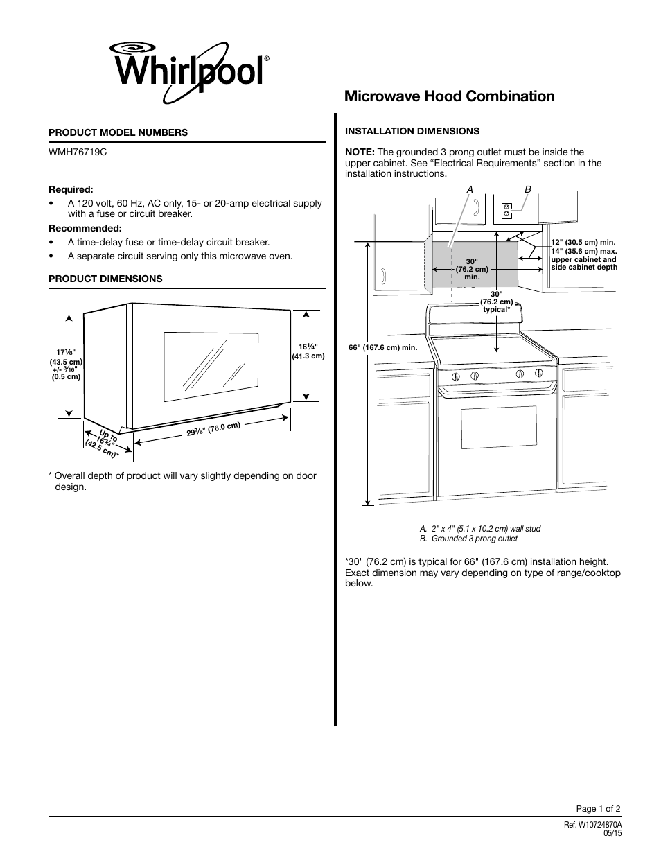 Maytag WMH76719CB Dimension Guide User Manual | 2 pages