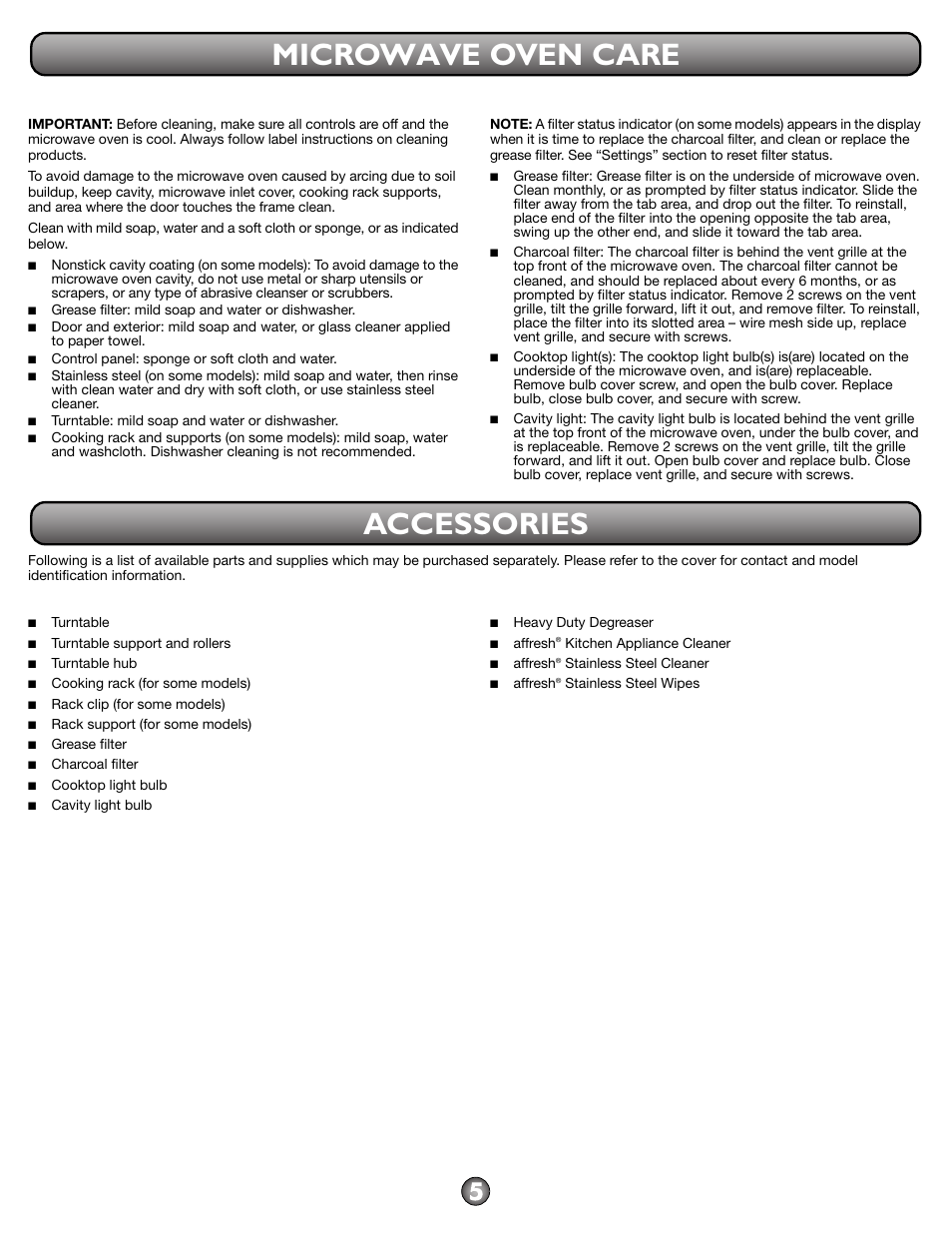 Microwave oven care accessories | Maytag AMV2175CB User Manual | Page 5 / 8