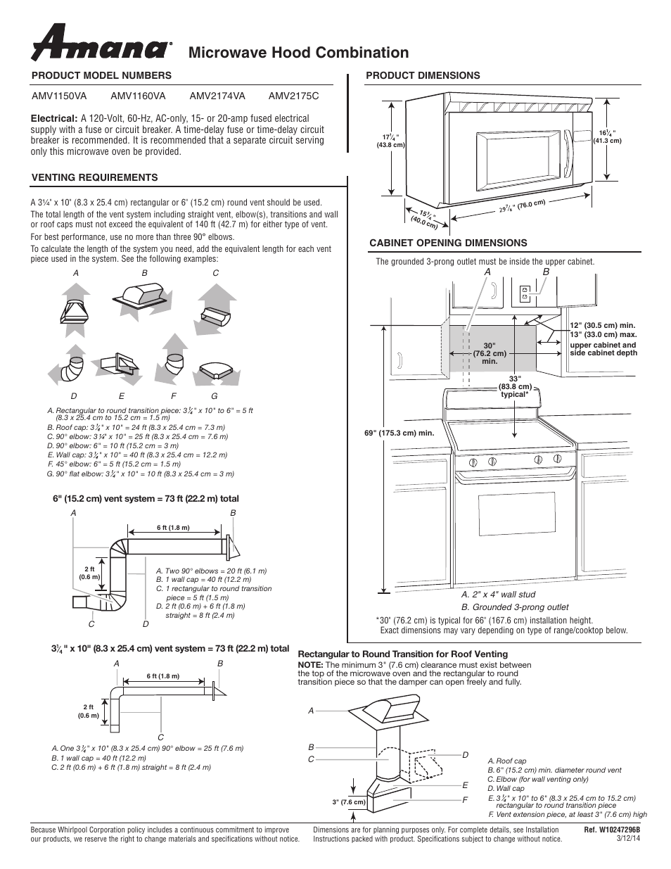 Maytag AMV2175CB Dimension Guide User Manual | 1 page