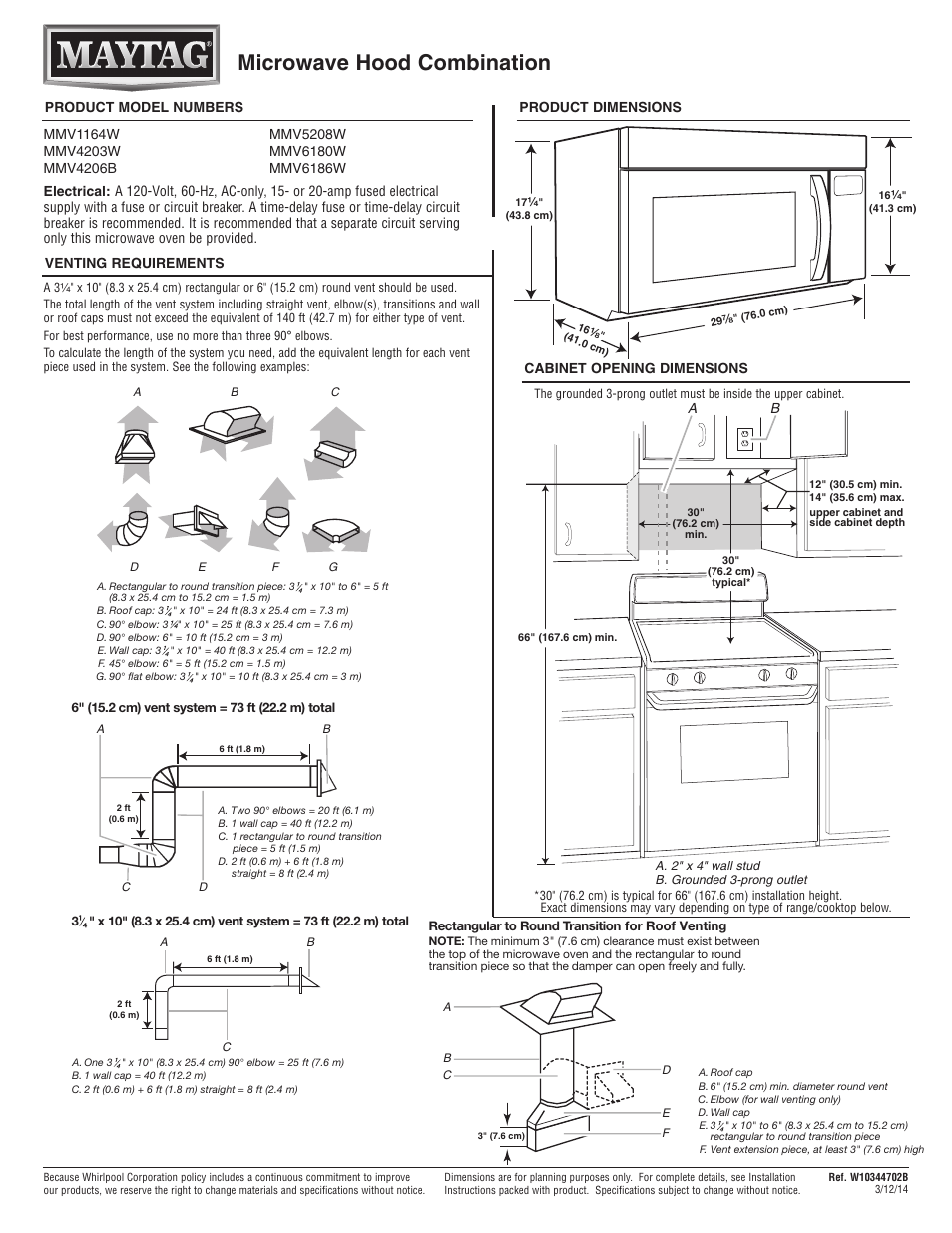 Maytag MMV1164WW Dimension Guide User Manual | 1 page