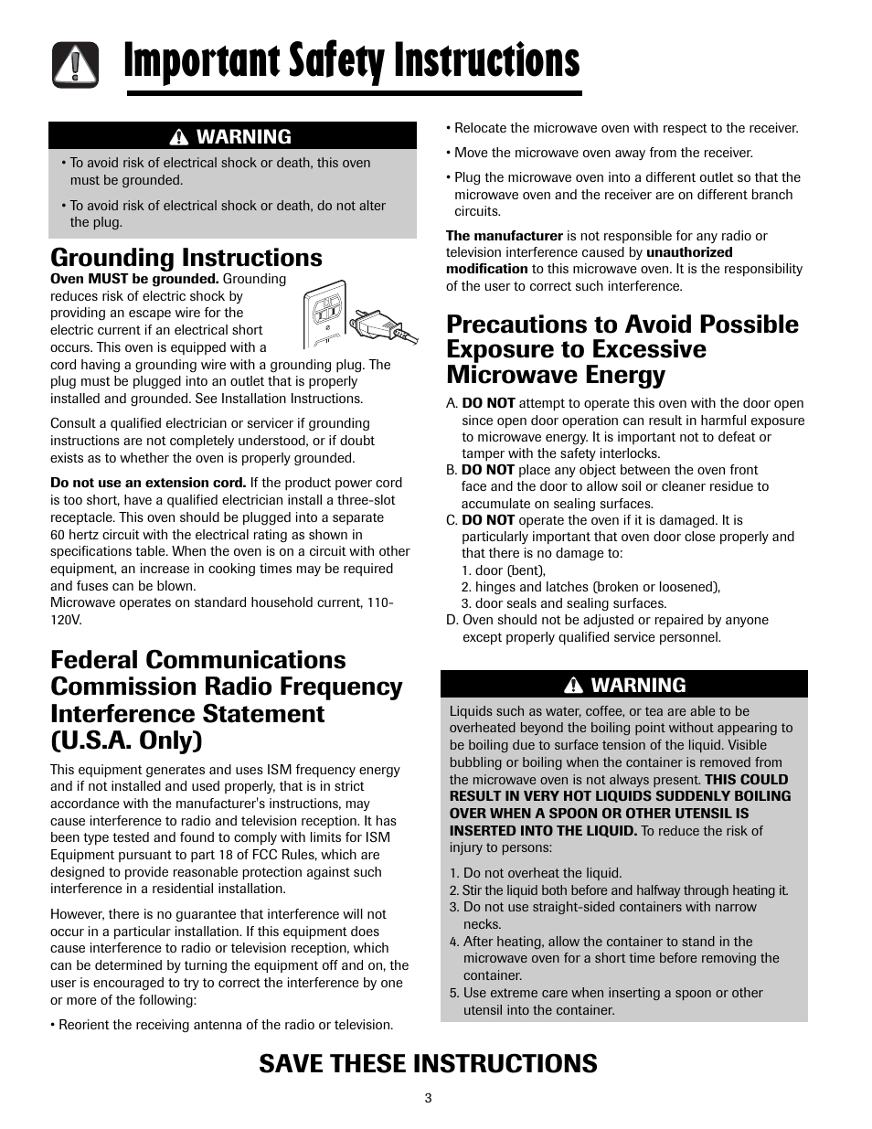 Important safety instructions, Grounding instructions, Save these instructions | Maytag MMV5207ACQ User Manual | Page 3 / 84