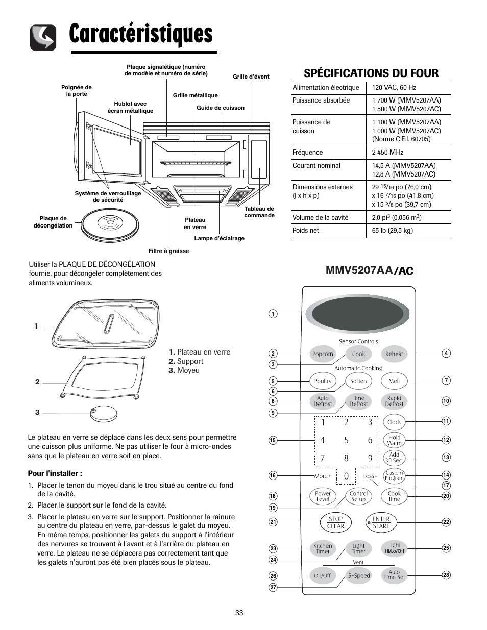 Caractéristiques, Spécifications du four | Maytag MMV5207ACQ User Manual | Page 33 / 84