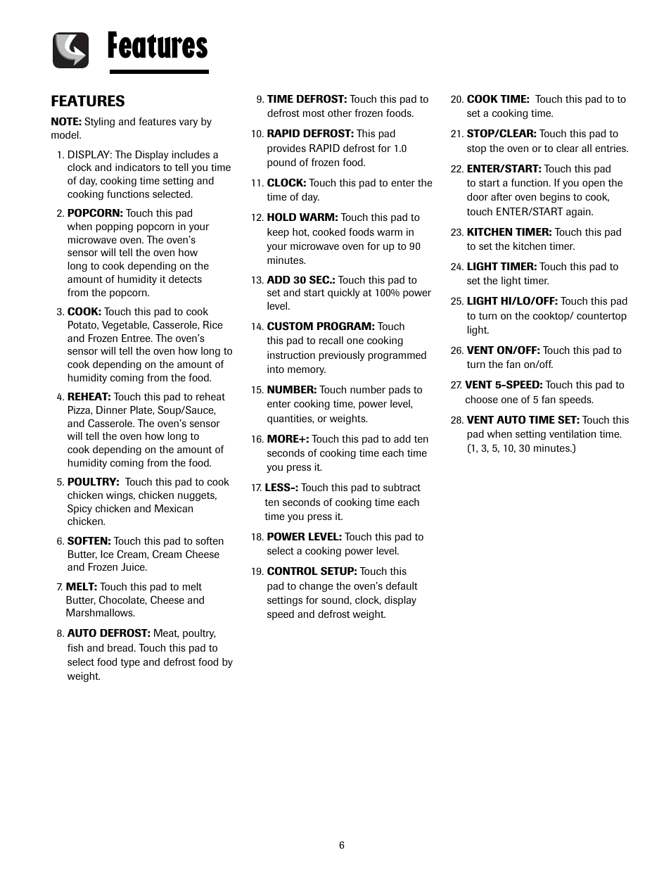 Features | Maytag MMV5207ACQ User Manual | Page 6 / 84