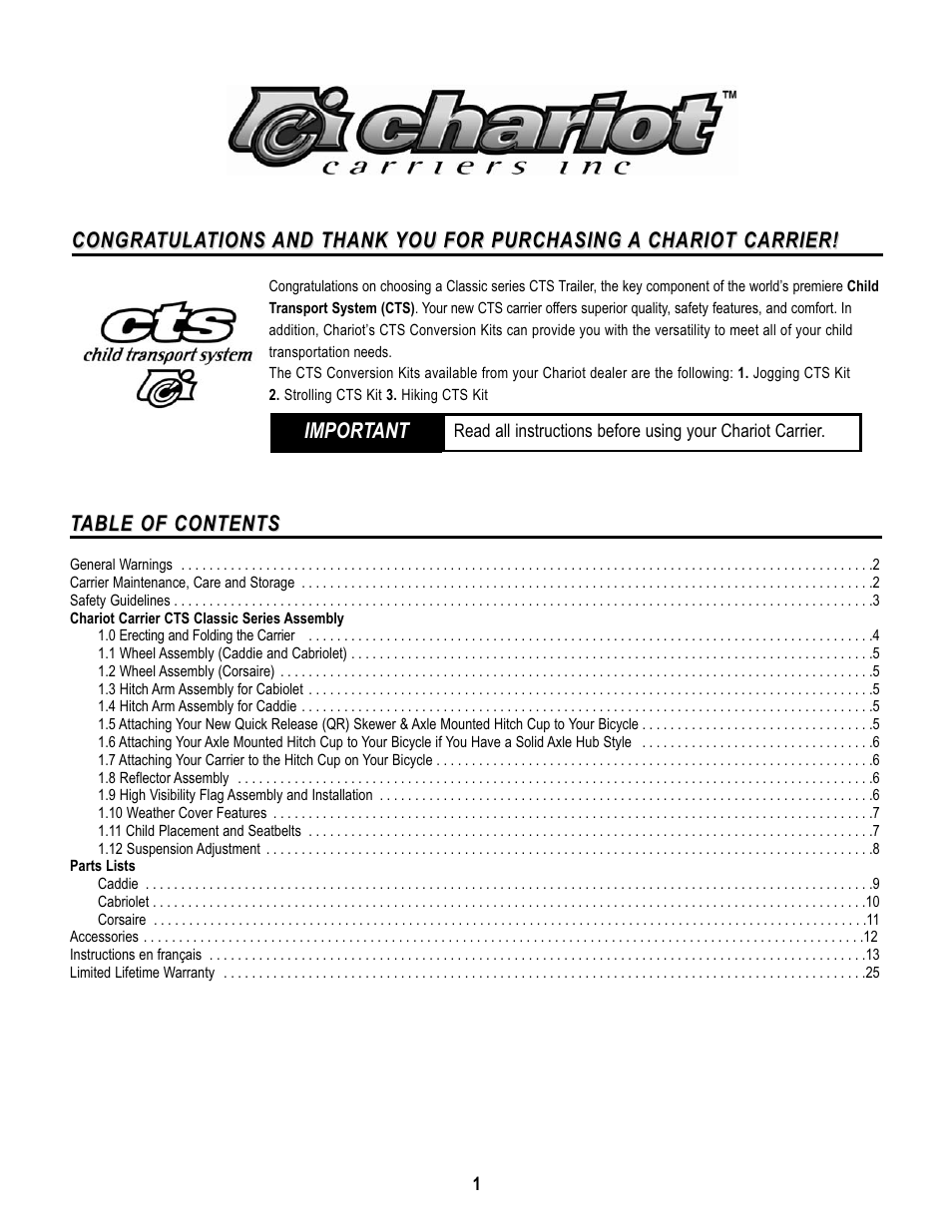 Chariot Carriers CABRIOLET CTS User Manual | Page 2 / 14