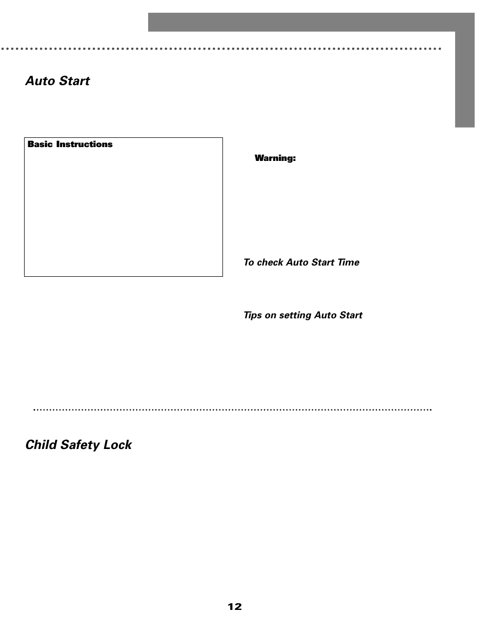 Auto start, Child safety lock | Maytag MMC5000BDQ User Manual | Page 13 / 16