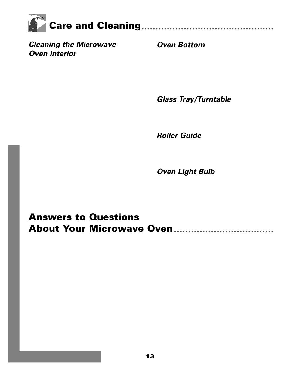 Cleaning the microwave oven interior, Oven bottom, Glass tray/turntable | Roller guide, Oven light bulb | Maytag MMC5000BDQ User Manual | Page 14 / 16