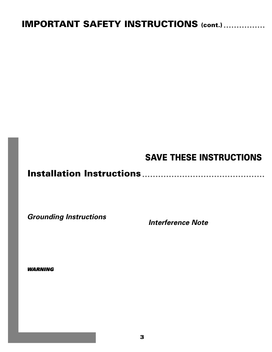 Installation instructions, Important safety instructions, Save these instructions | Grounding instructions | Maytag MMC5000BDQ User Manual | Page 4 / 16