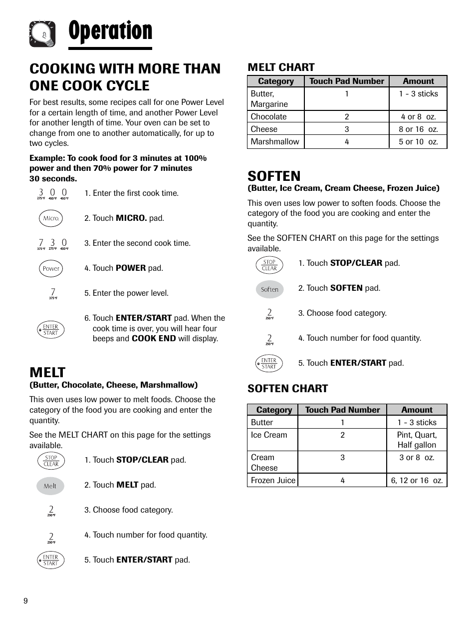 Operation, Soften, Cooking with more than one cook cycle | Melt | Maytag MMV6178AAB User Manual | Page 10 / 96