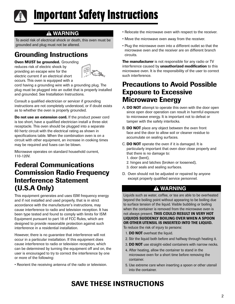 Important safety instructions, Grounding instructions, Save these instructions | Maytag MMV6178AAB User Manual | Page 3 / 96