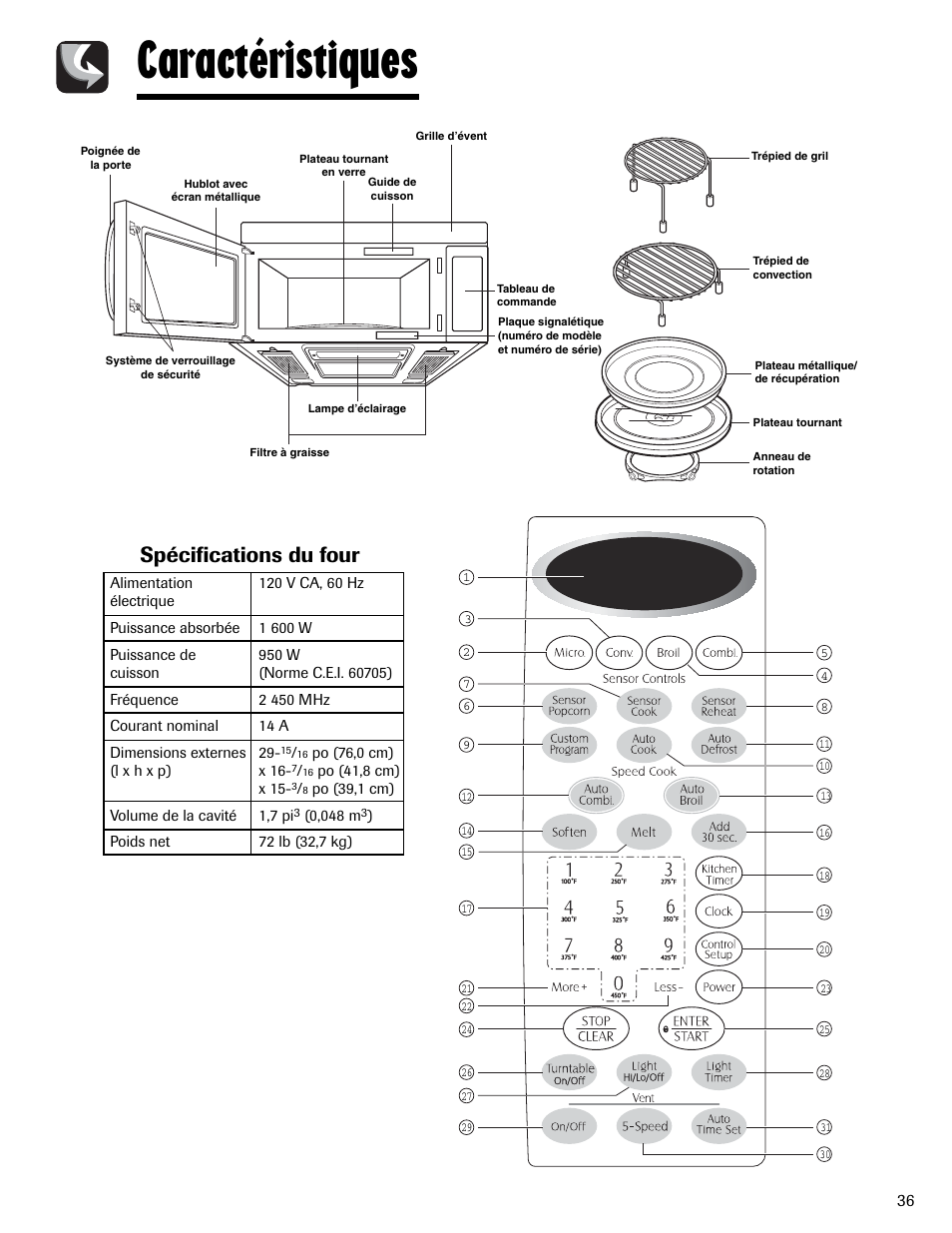 Caractéristiques, Spécifications du four | Maytag MMV6178AAB User Manual | Page 37 / 96