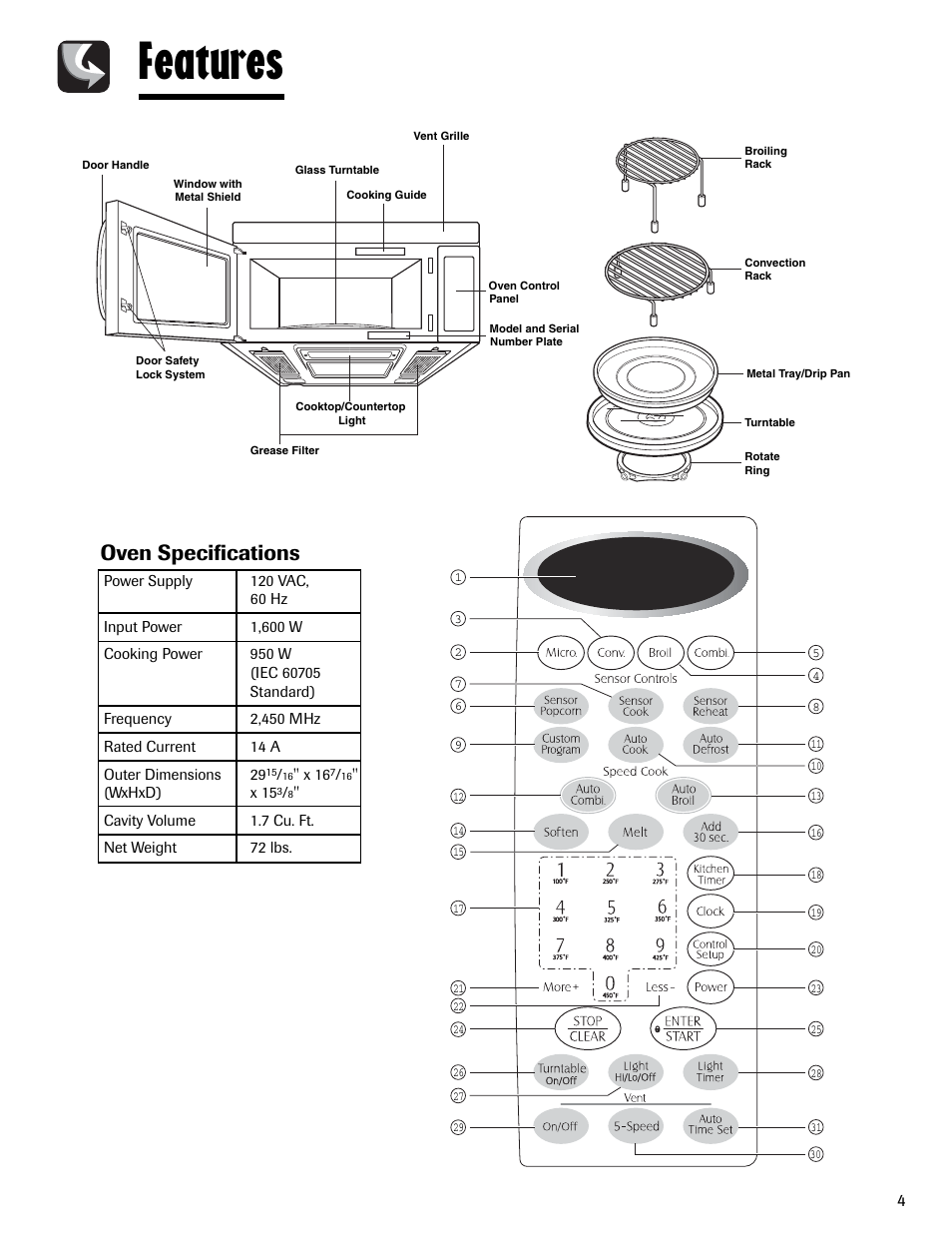 Features, Oven specifications | Maytag MMV6178AAB User Manual | Page 5 / 96