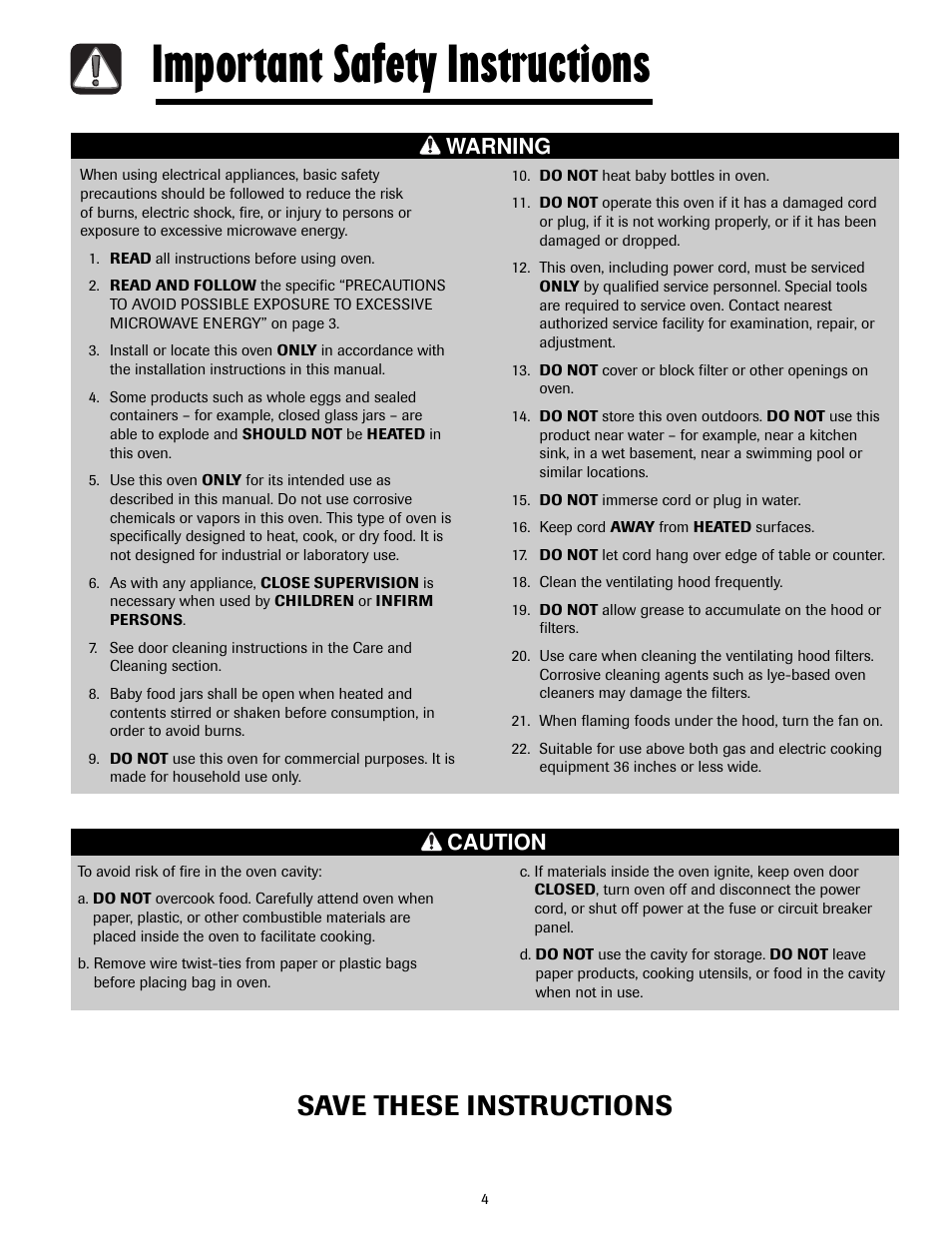 Important safety instructions, Save these instructions, Warning | Caution | Maytag MMV4205AAQ User Manual | Page 4 / 84