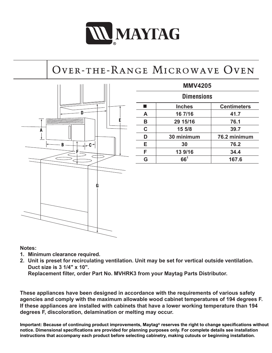 Maytag MMV4205AAQ Dimension Guide User Manual | 1 page