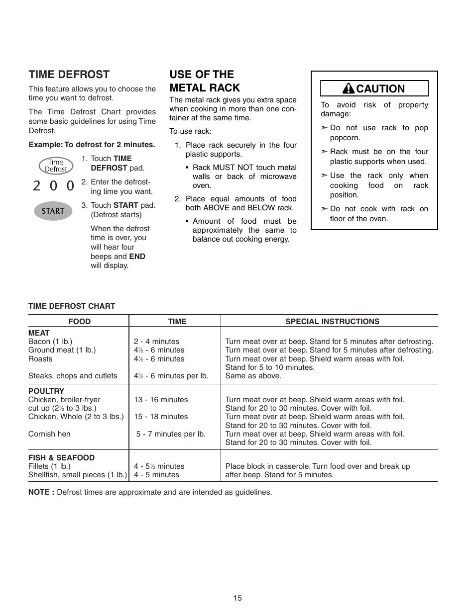 Time defrost, Caution use of the metal rack | Maytag MMV5156AAB User Manual | Page 15 / 84