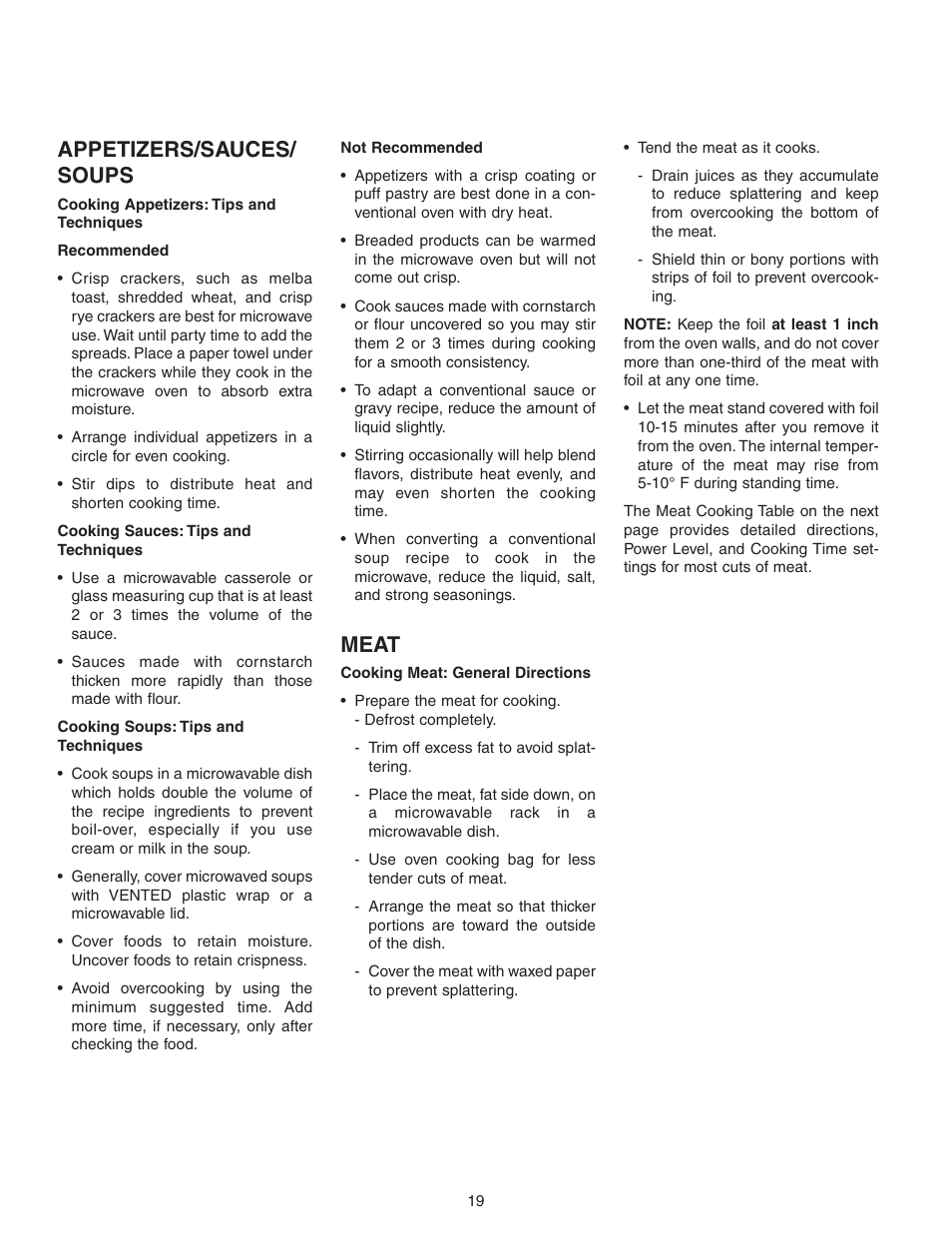 Appetizers/sauces/ soups, Meat | Maytag MMV5156AAB User Manual | Page 19 / 84