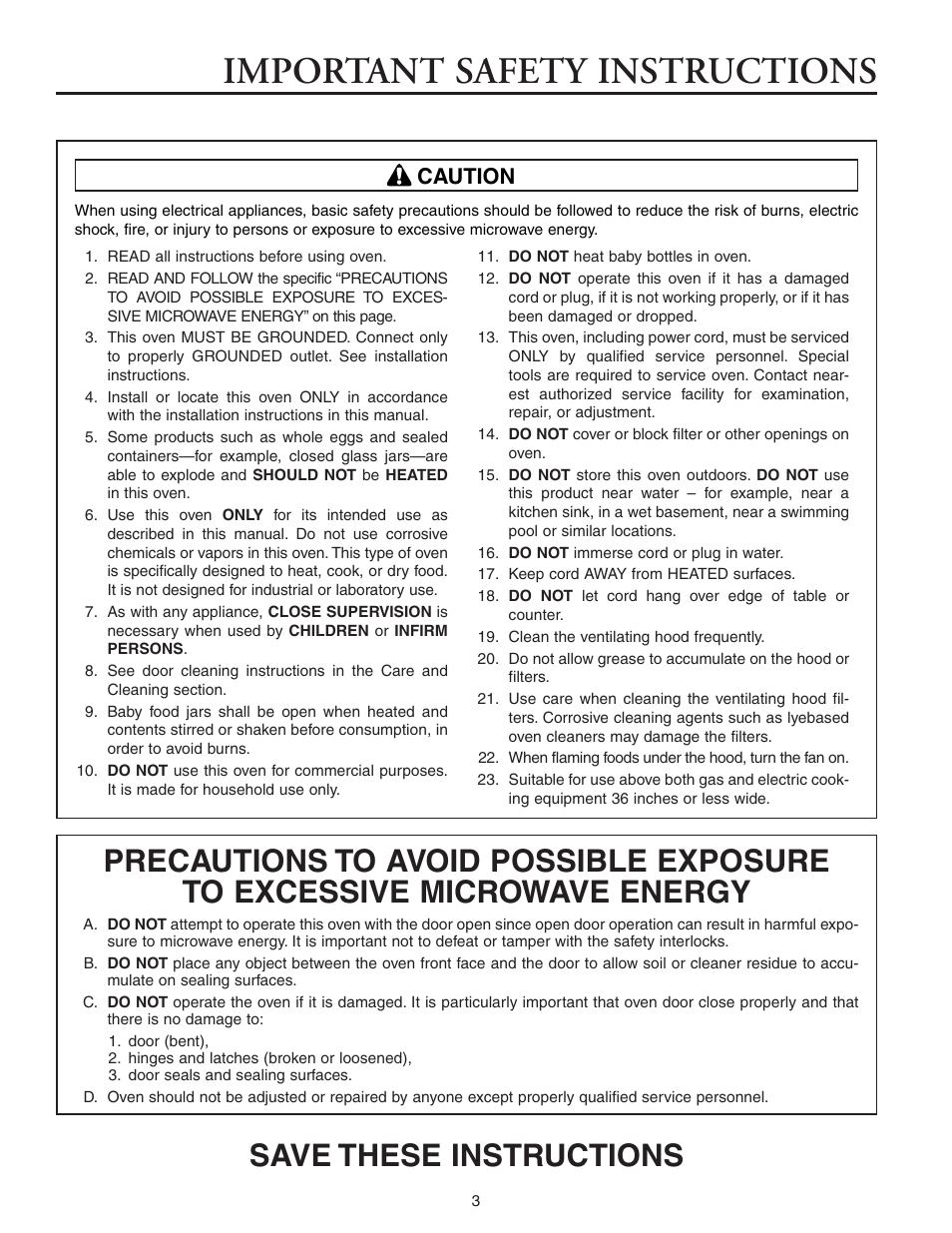 Important safety instructions, Save these instructions, Caution | Maytag MMV5156AAB User Manual | Page 3 / 84