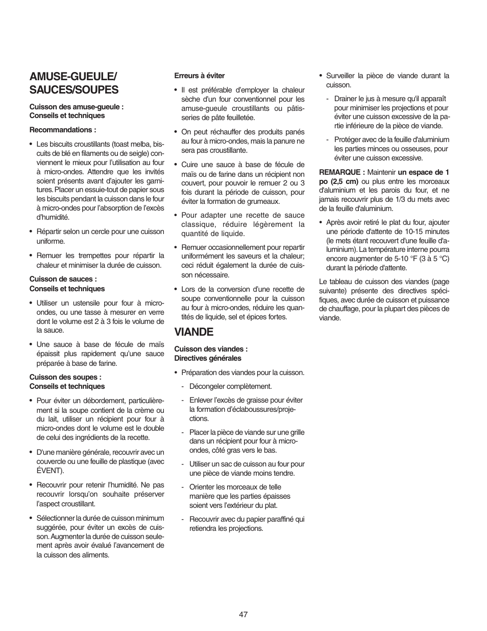 Amuse-gueule/ sauces/soupes, Viande | Maytag MMV5156AAB User Manual | Page 47 / 84