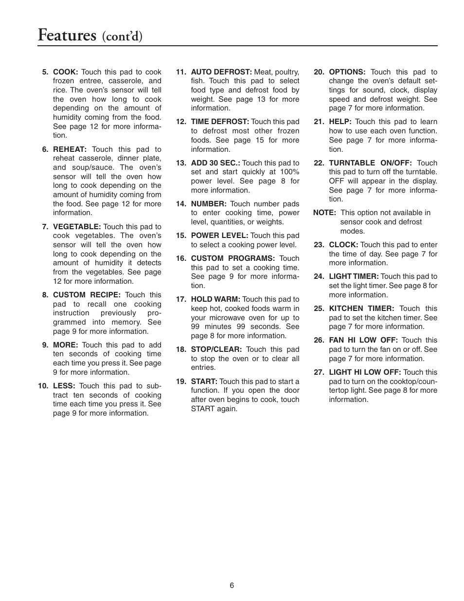 Features, Cont’d) | Maytag MMV5156AAB User Manual | Page 6 / 84