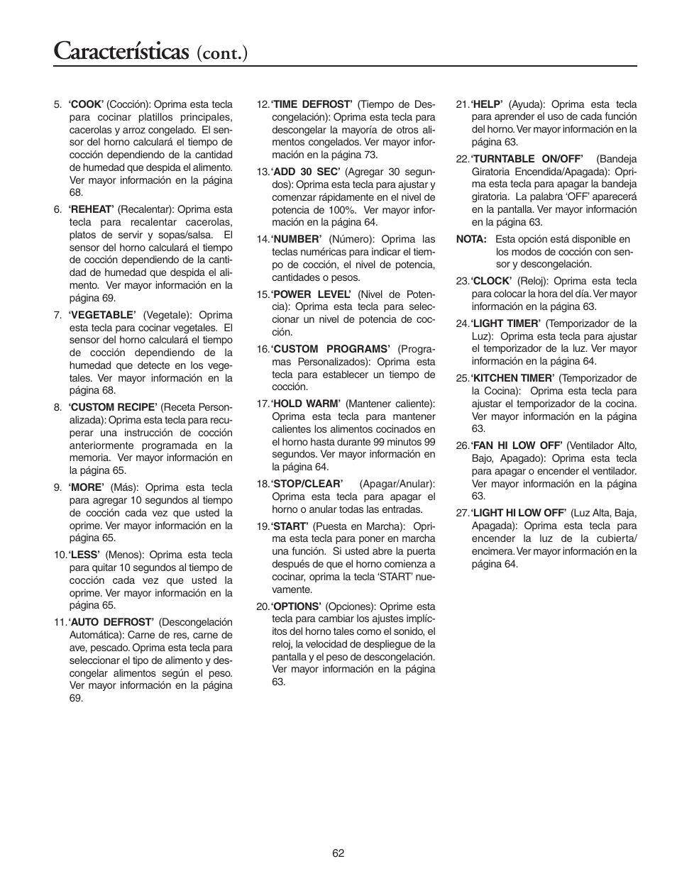 Características, Cont.) | Maytag MMV5156AAB User Manual | Page 62 / 84