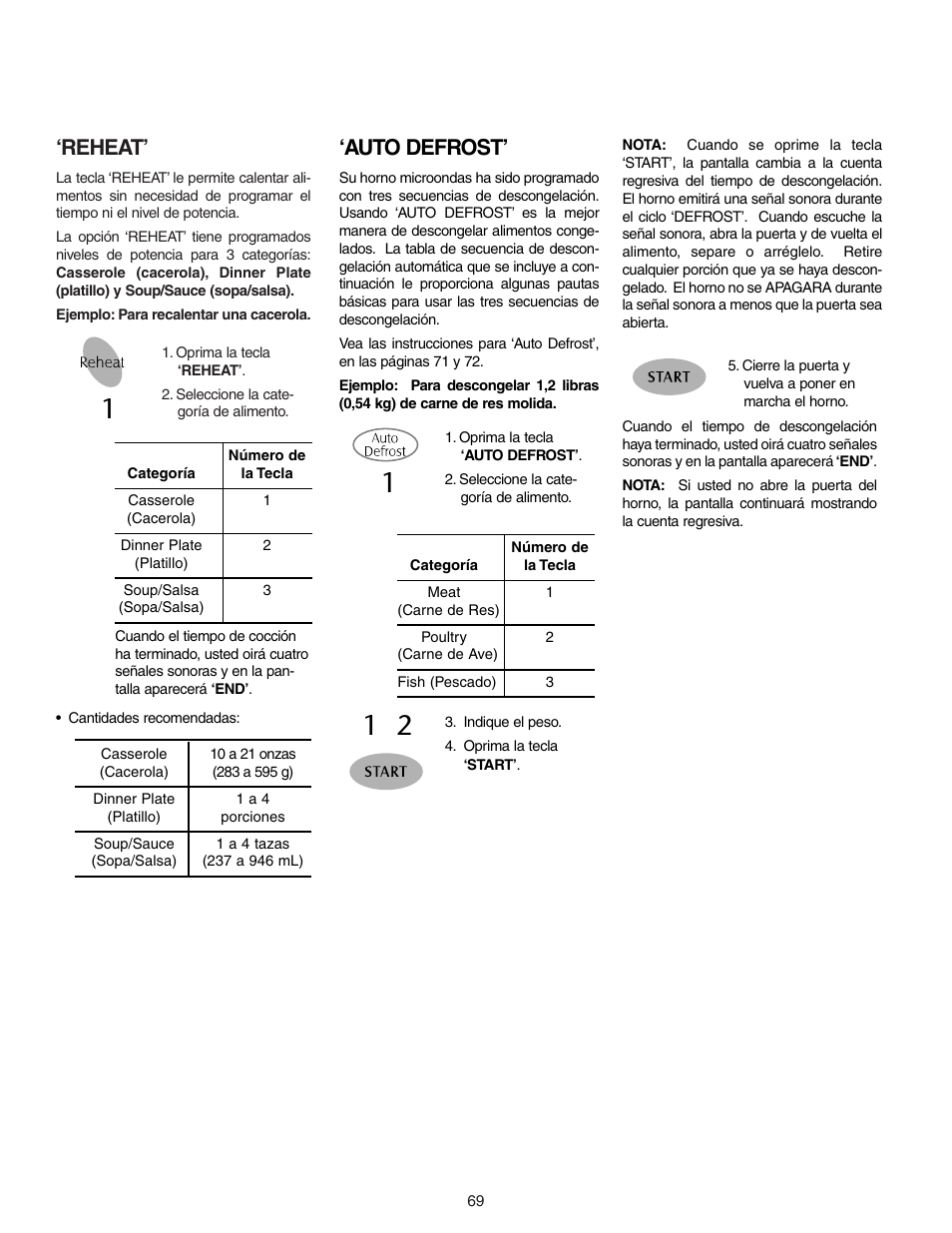 Reheat, Auto defrost | Maytag MMV5156AAB User Manual | Page 69 / 84