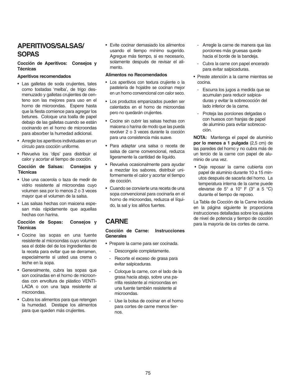 Aperitivos/salsas/ sopas, Carne | Maytag MMV5156AAB User Manual | Page 75 / 84