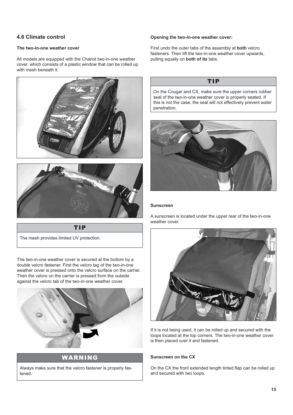 Warning | Chariot Carriers CX 1 User Manual | Page 13 / 52