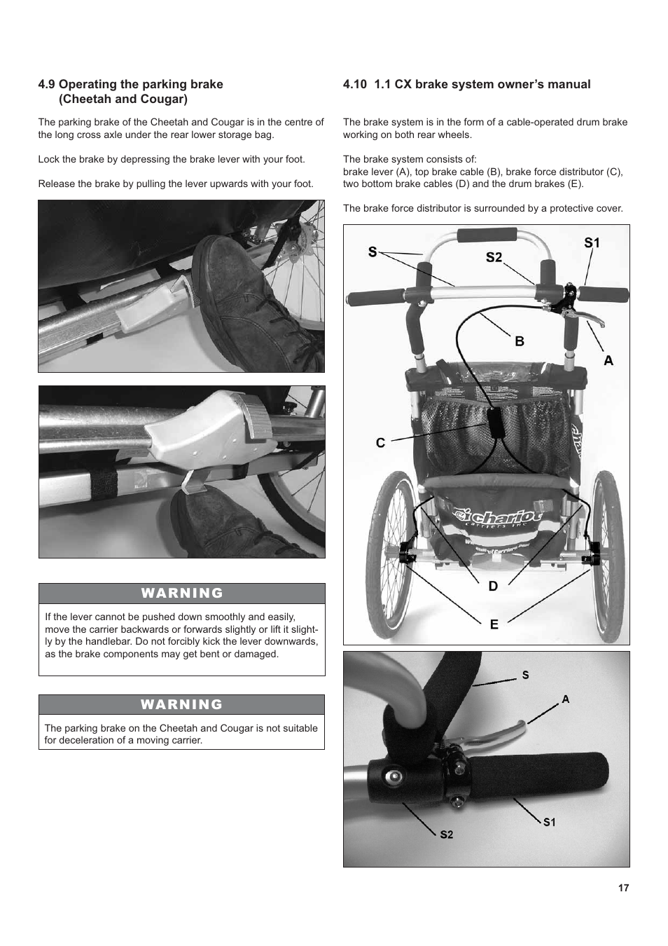 Warning | Chariot Carriers CX 1 User Manual | Page 17 / 52