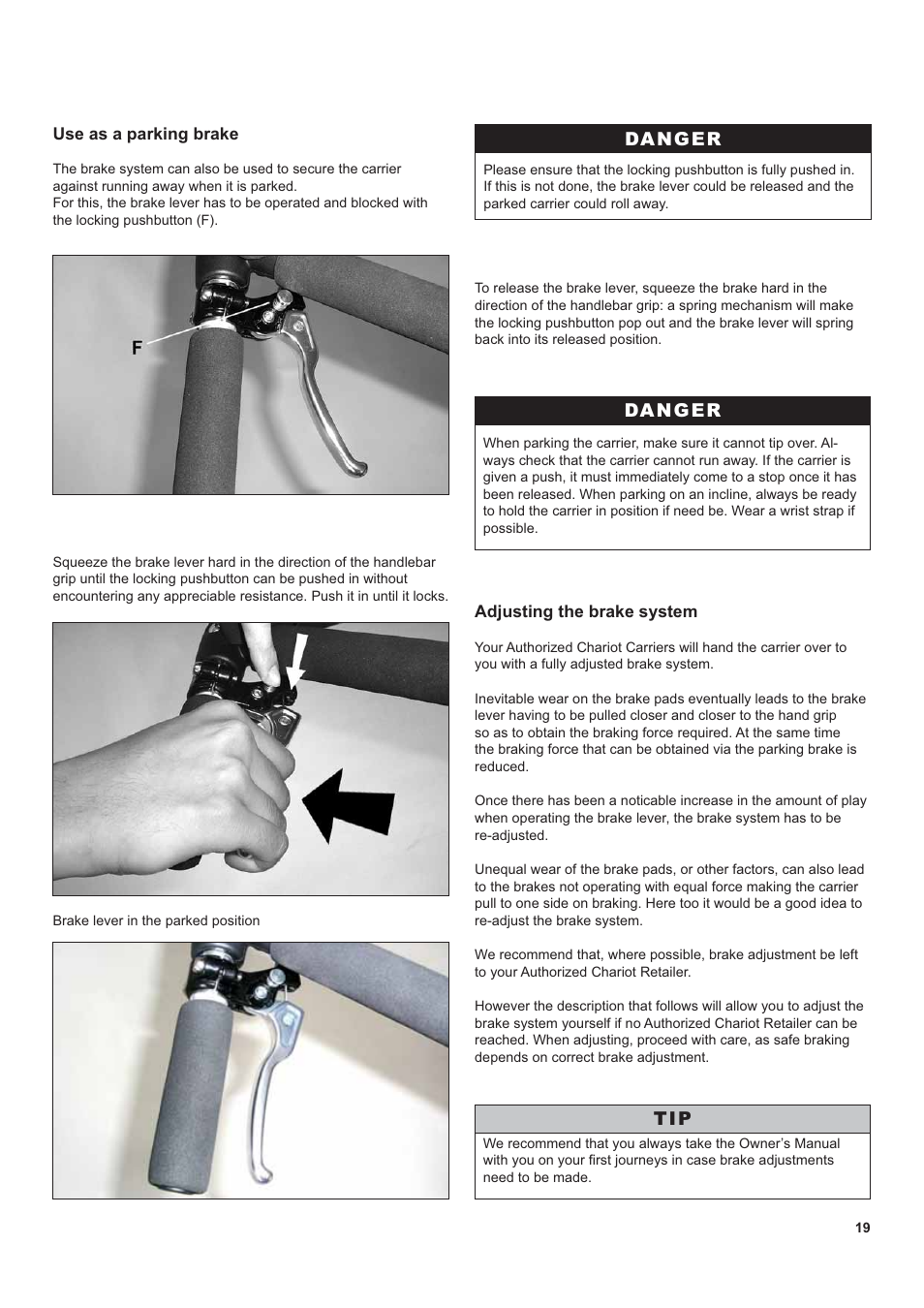 Danger | Chariot Carriers CX 1 User Manual | Page 19 / 52