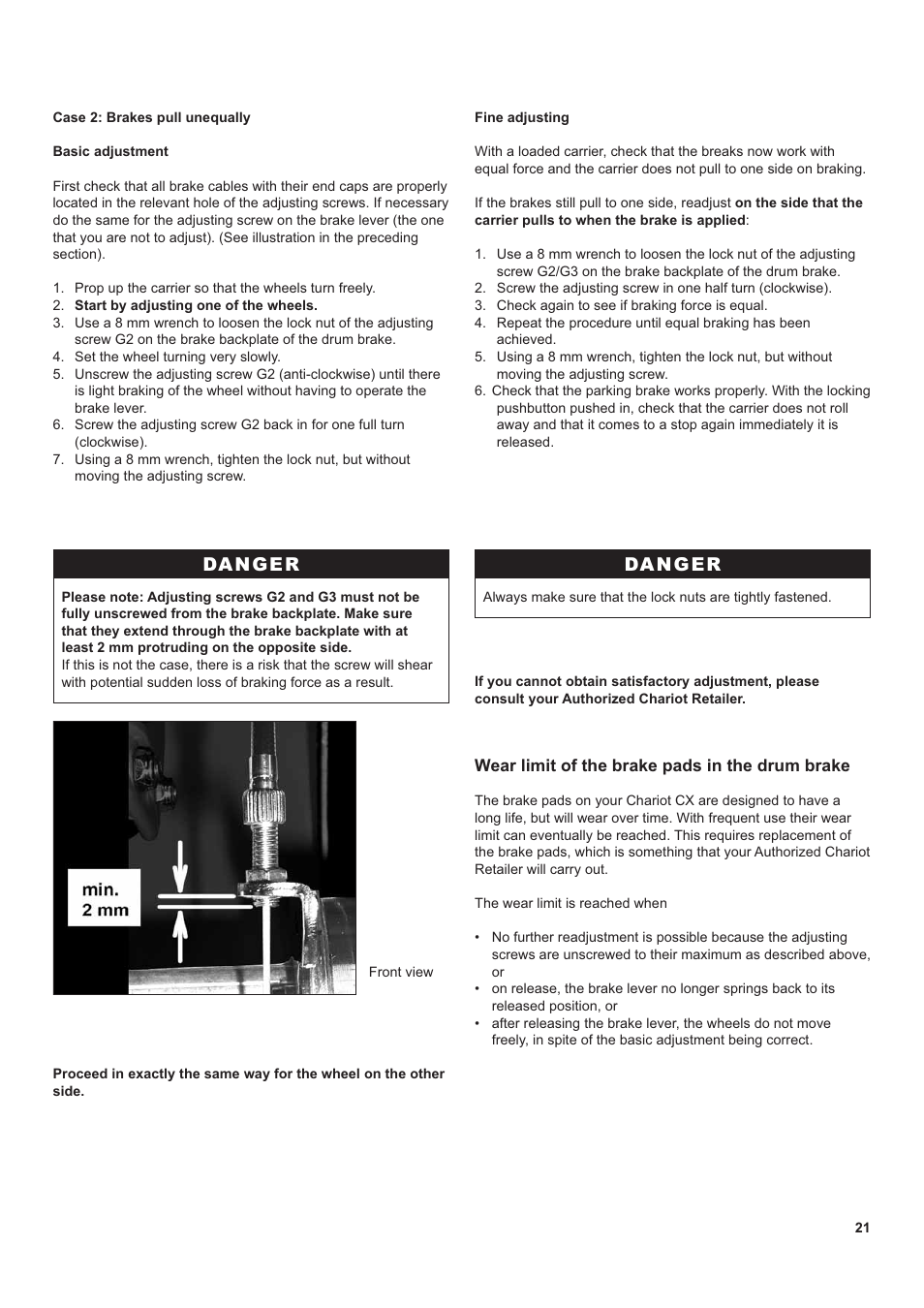 Danger | Chariot Carriers CX 1 User Manual | Page 21 / 52