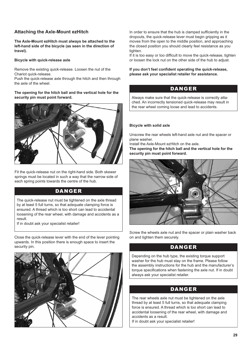 Danger | Chariot Carriers CX 1 User Manual | Page 29 / 52