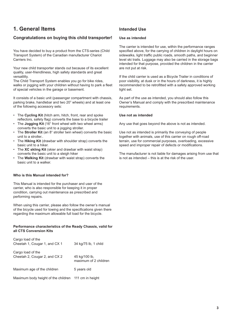 General items | Chariot Carriers CX 1 User Manual | Page 3 / 52