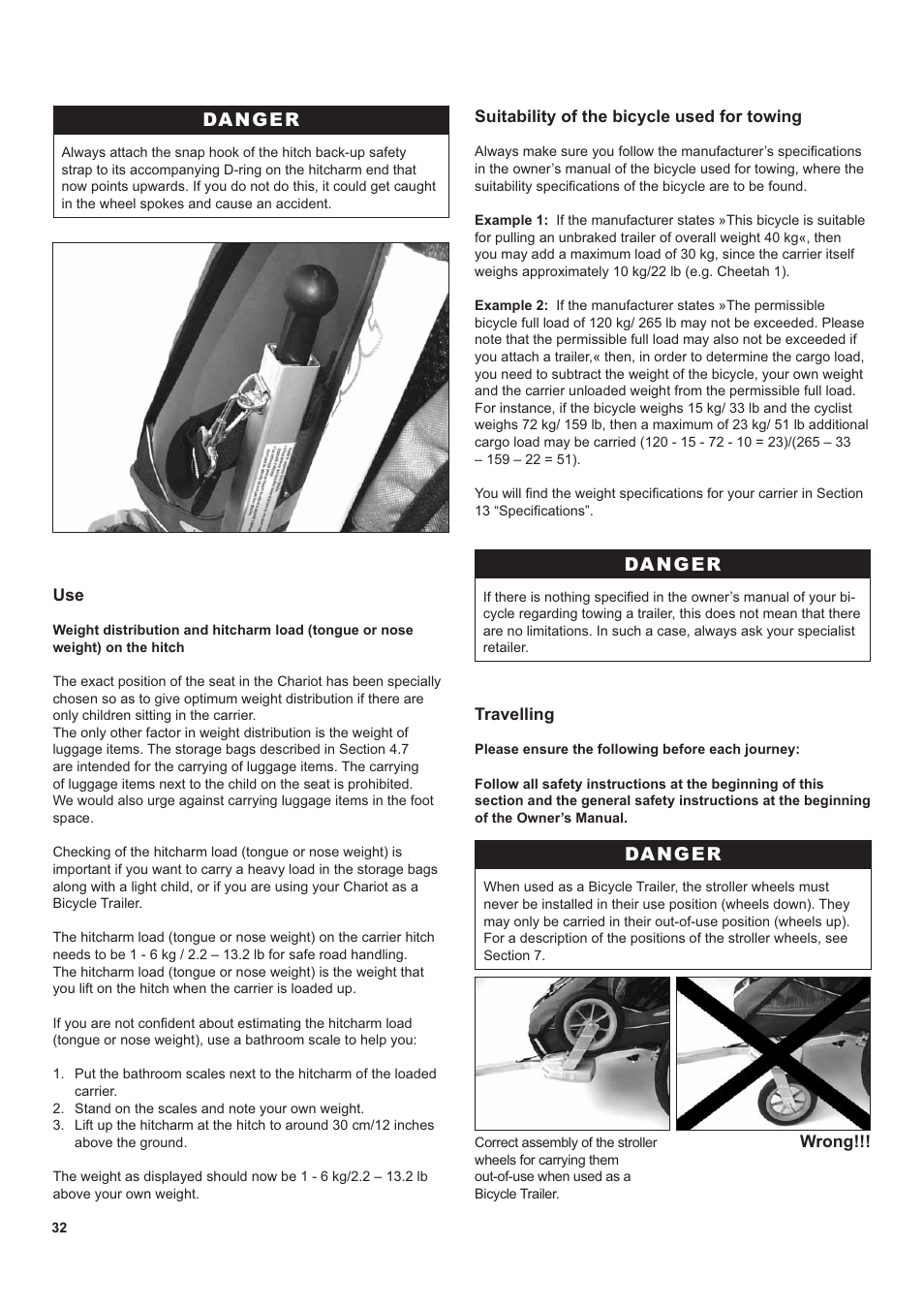 Danger | Chariot Carriers CX 1 User Manual | Page 32 / 52