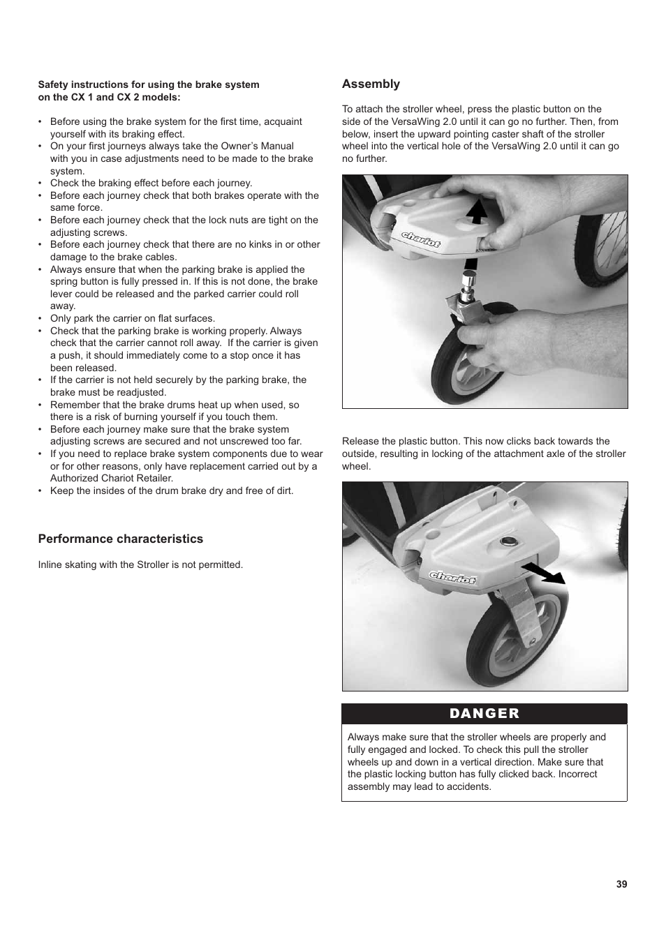 Danger | Chariot Carriers CX 1 User Manual | Page 39 / 52