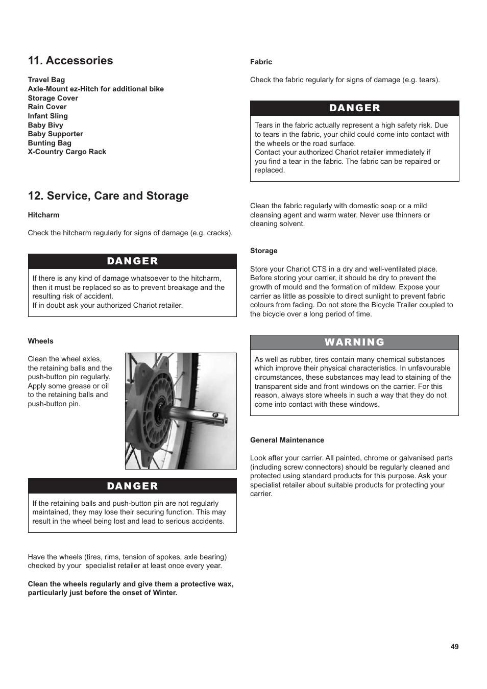 Accessories, Service, care and storage, Danger | Warning | Chariot Carriers CX 1 User Manual | Page 49 / 52
