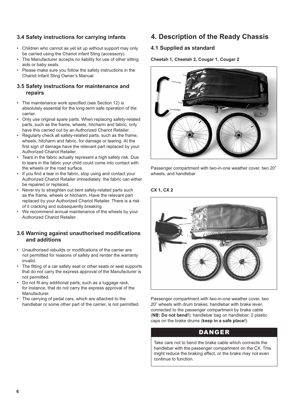 Description of the ready chassis, Danger | Chariot Carriers CX 1 User Manual | Page 6 / 52