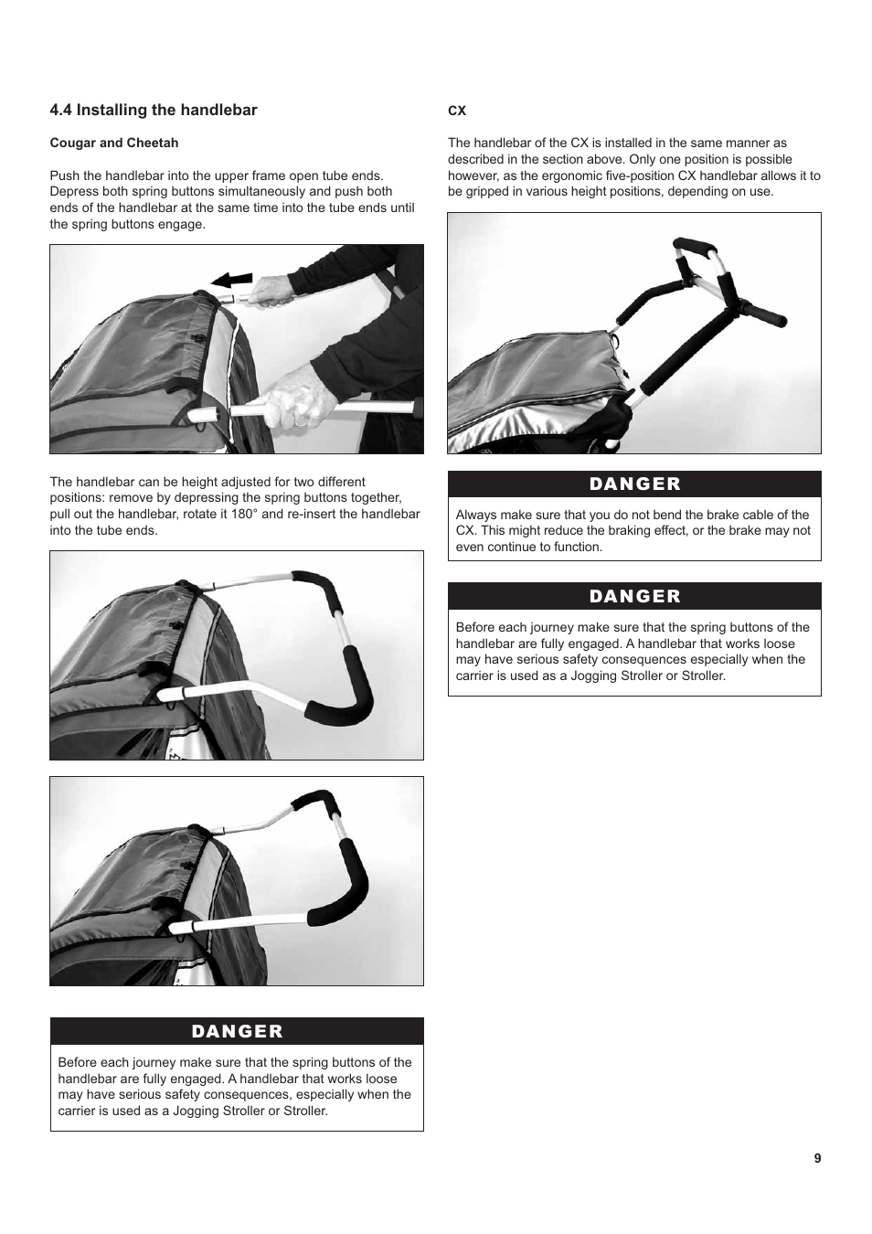 Danger | Chariot Carriers CX 1 User Manual | Page 9 / 52