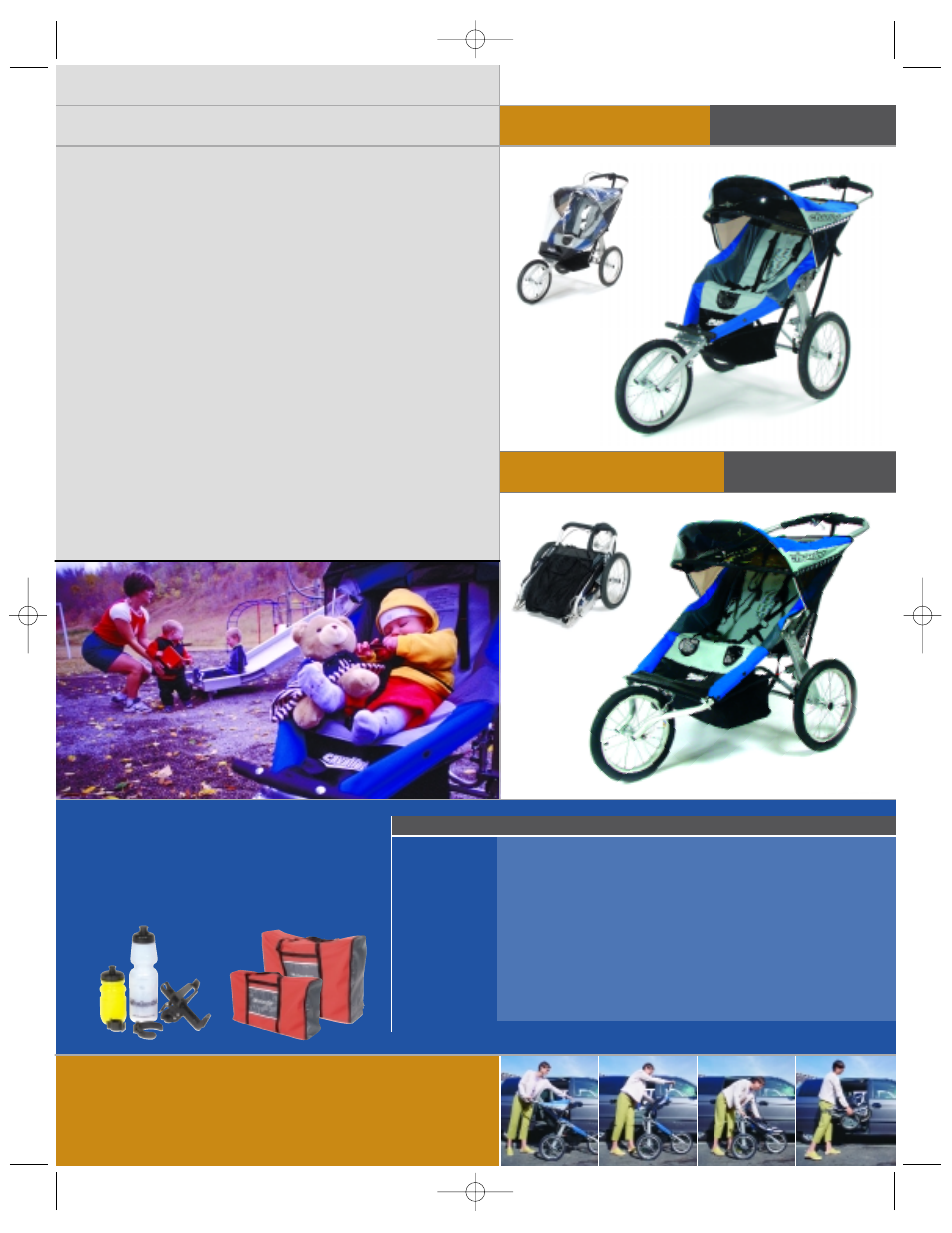Cavalier 1, Cavalier 2, Features of the cavalier series | Single child carrier, Two child carrier, Accessorize your chariot | Chariot Carriers sport stroller series 2002 User Manual | Page 3 / 4