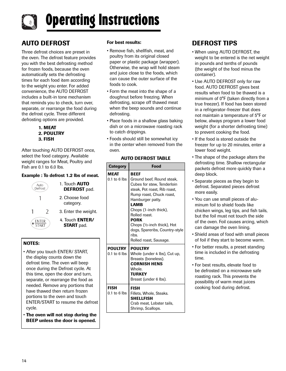 Operating instructions, Auto defrost, Defrost tips | Maytag MMV5165AAS User Manual | Page 14 / 80