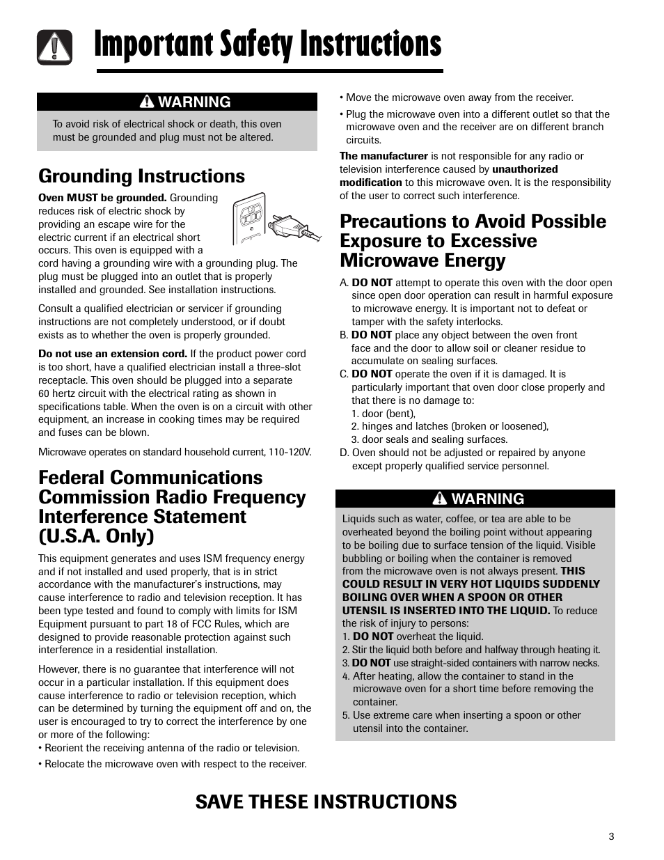 Important safety instructions, Grounding instructions, Save these instructions | Maytag MMV5165AAS User Manual | Page 3 / 80