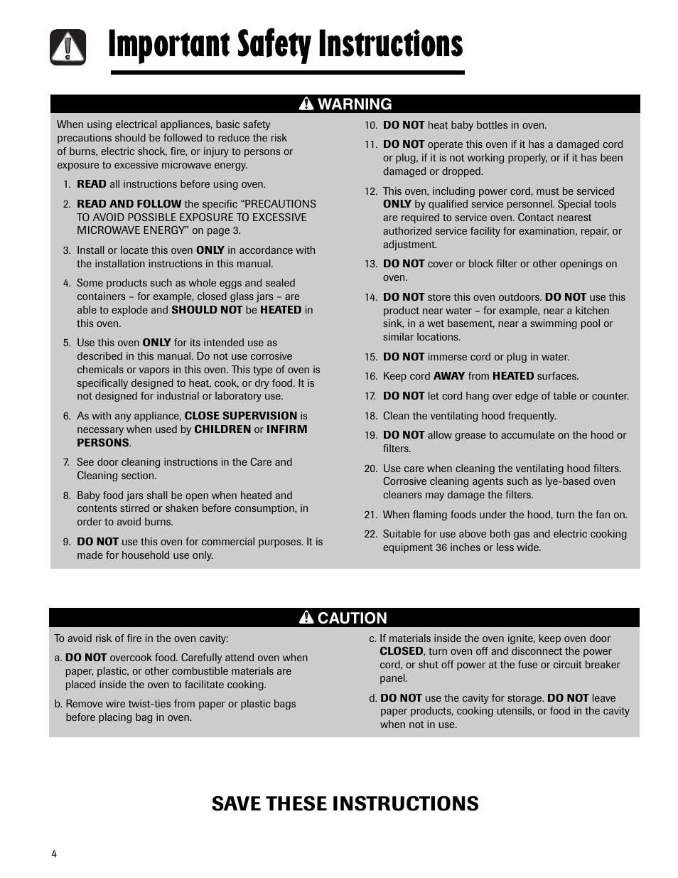 Important safety instructions, Save these instructions, Warning | Caution | Maytag MMV5165AAS User Manual | Page 4 / 80