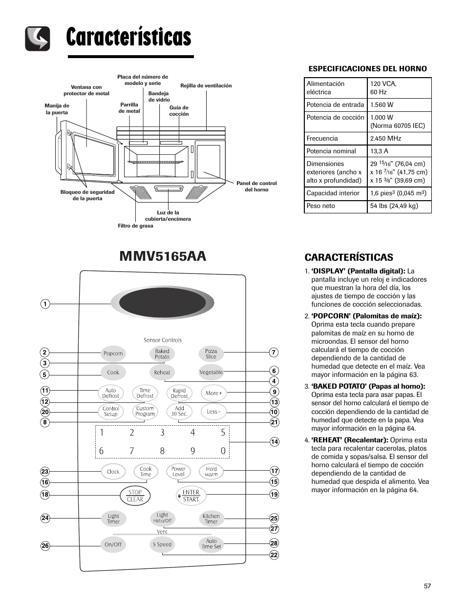 Características, Mmv5165aa | Maytag MMV5165AAS User Manual | Page 57 / 80